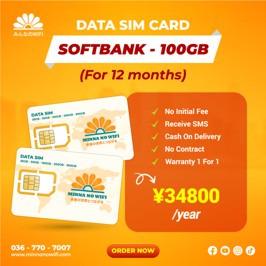 Data Sim For 12 Months: Softbank - 100GB (3.3GB/day)